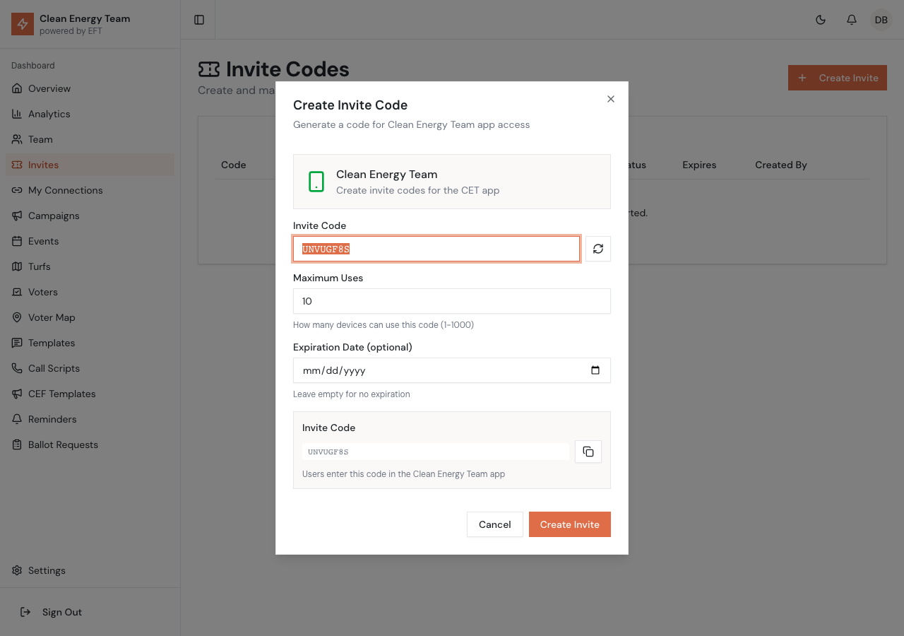 Create Invite Dialog
